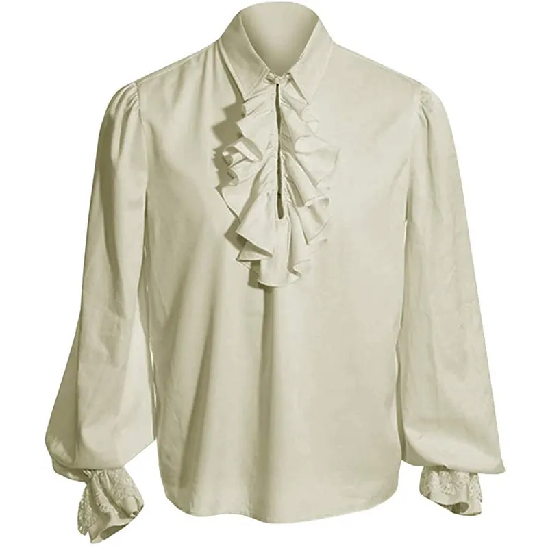 Chemisier Femme Vintage Français à Volants Jabot Manches Longues Poignets en Dentelle pour Costume de Vampire Halloween