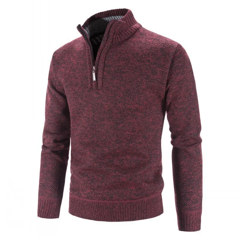 Men Quarter Zip Fleece Lined Sweater Casual Melange Knit Pullover Mock Neck Warm Autumn Winter Wool Blend Top For Men