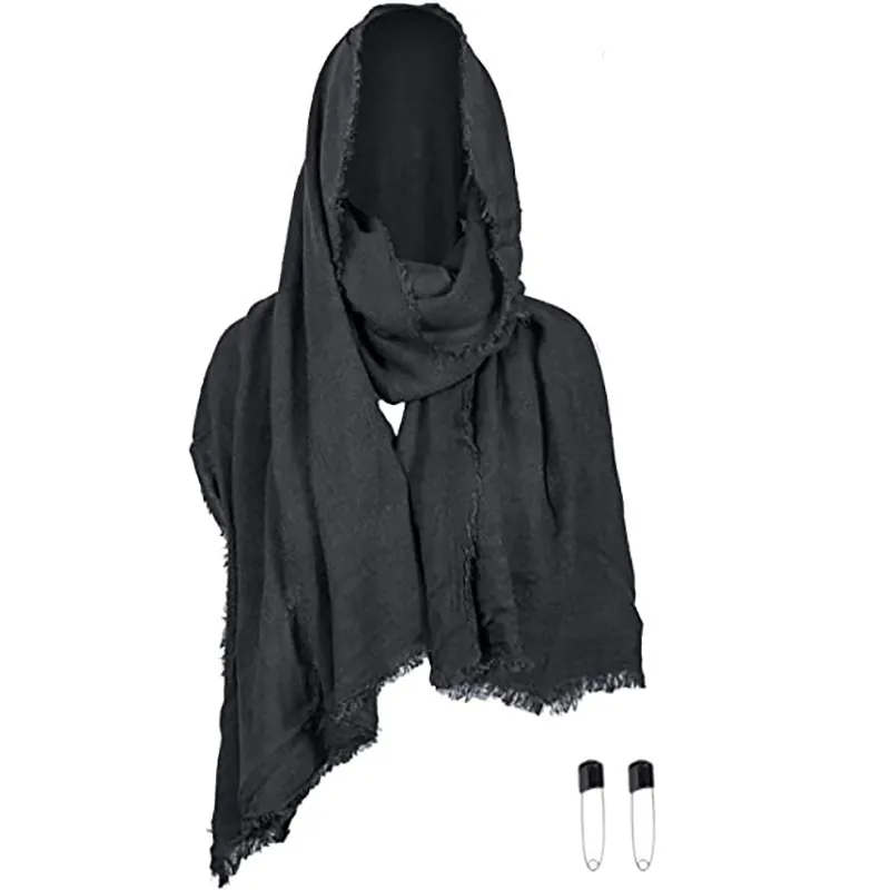Capa Medieval con Capucha de Lino Distressed Vintage Renacimiento Caballero LARP Cosplay Capucha Bufanda para Disfraz Halloween Top