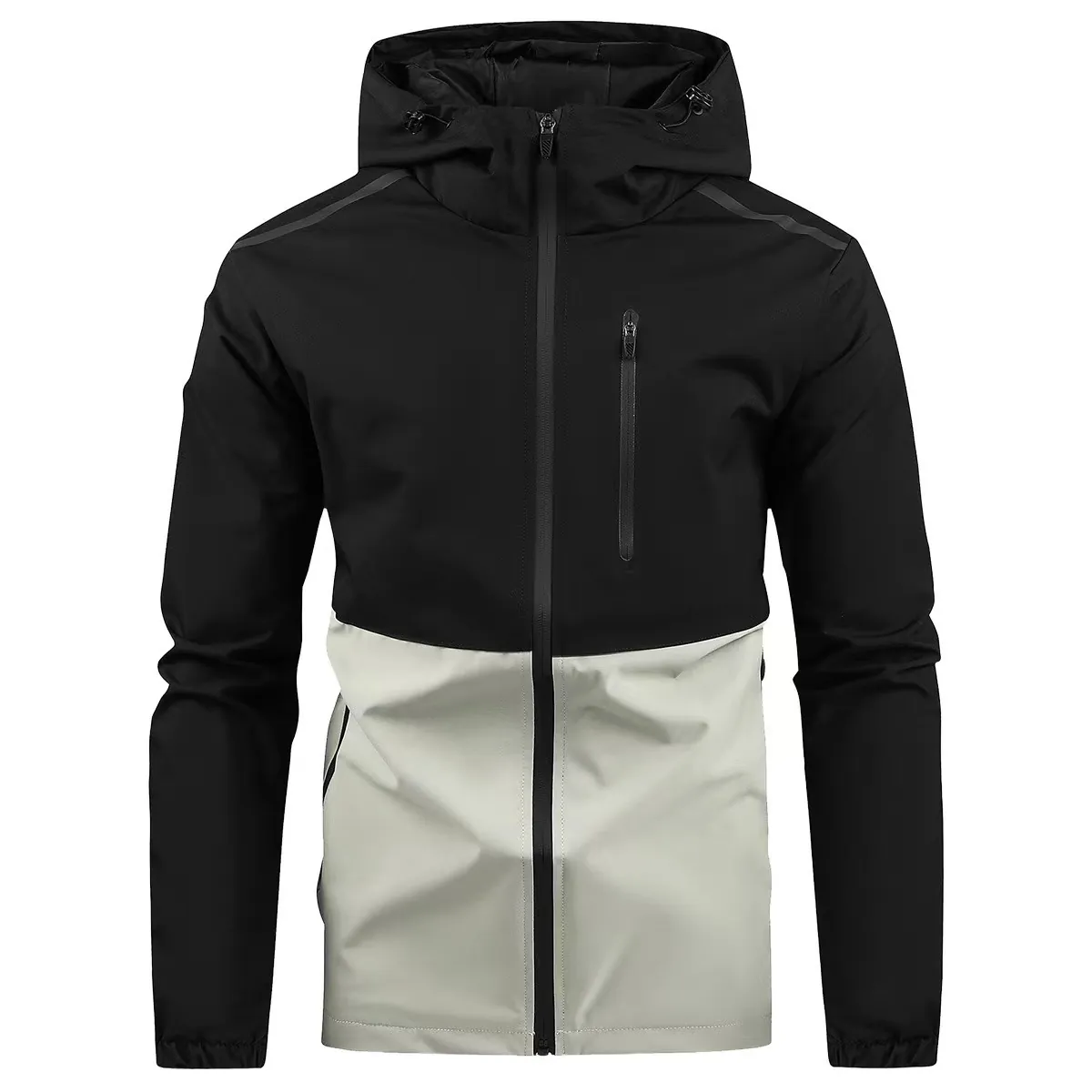 Men's Casual Hooded Windbreaker Jacket Outdoor Color Block Splicing Zipper Top Outwear Polyester Jacket For Spring Autumn
