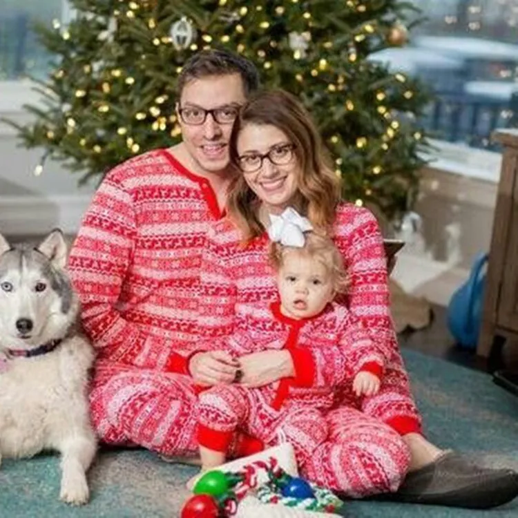 Kerstmis Familie Matching Pyjama Set Katoenmix Eland Sneeuwvlok Bedrukt Boven- En Onderkant Feestelijke Nachtmode Voor Dames Heren Kinderen Baby