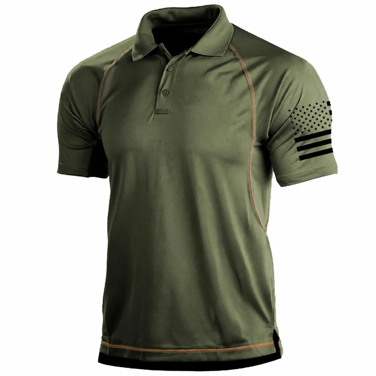 Men's Outdoor Tactical Polo Shirt Breathable Polyester Short Sleeve Top With US Flag Print Raglan Sleeve Sporty Polo Shirt