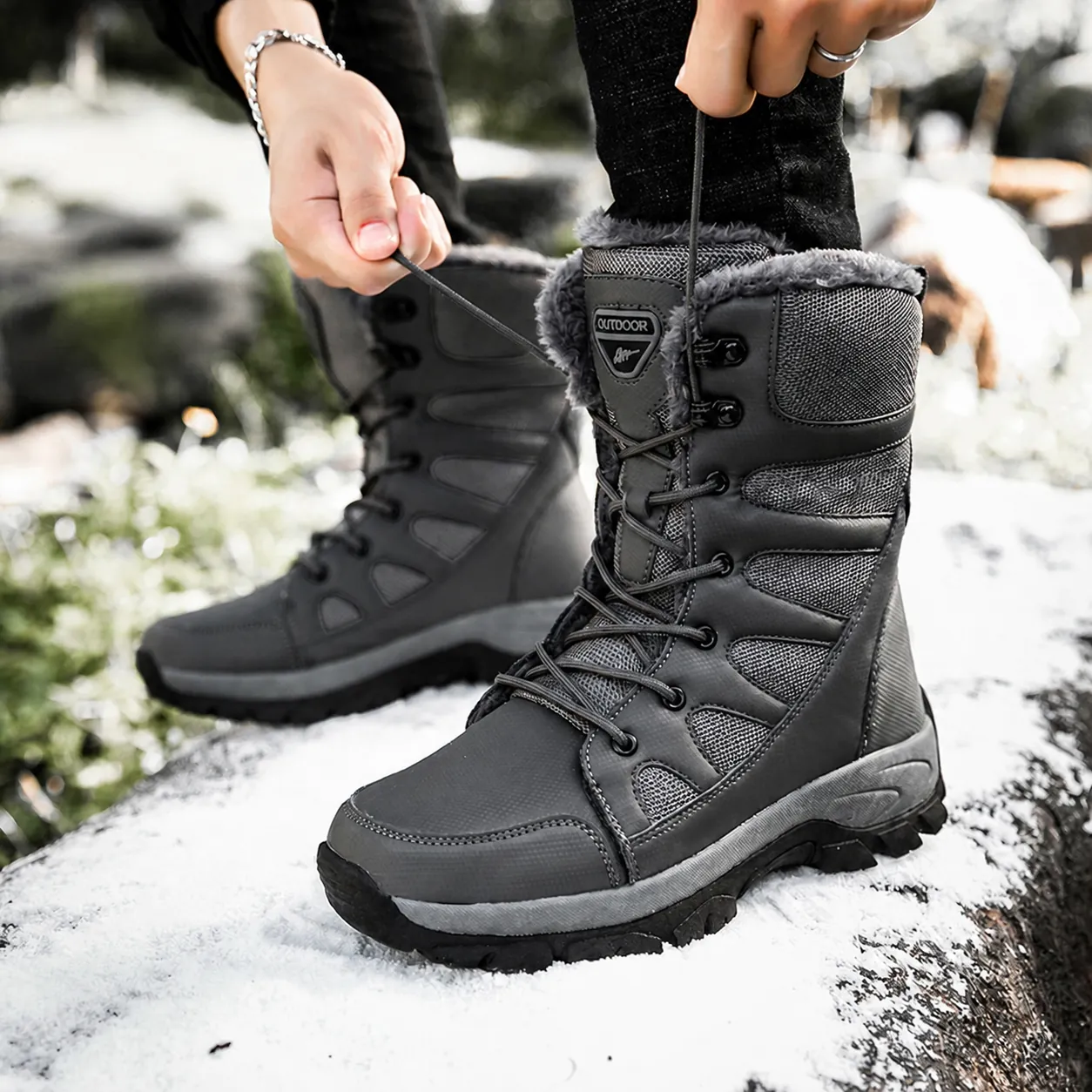 Hommes Femmes Bottes de Neige Hautes Extérieur Doublées Polaire Chaudes Imperméables Antidérapantes Tactiques Randonnée