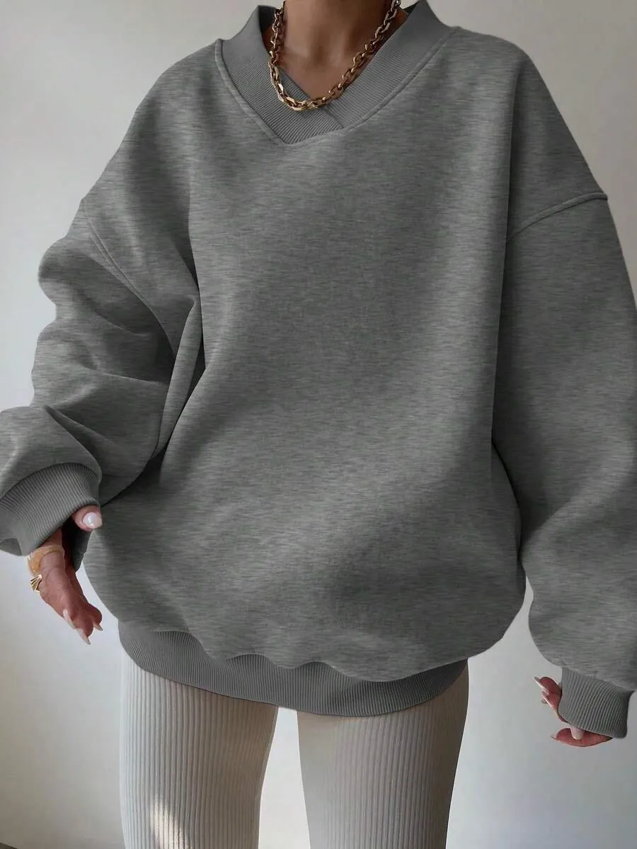 Women's Casual Cotton Blend Sweatshirt Loose Fit Long Sleeve Pullover Crew Neck Solid Color Basic Top