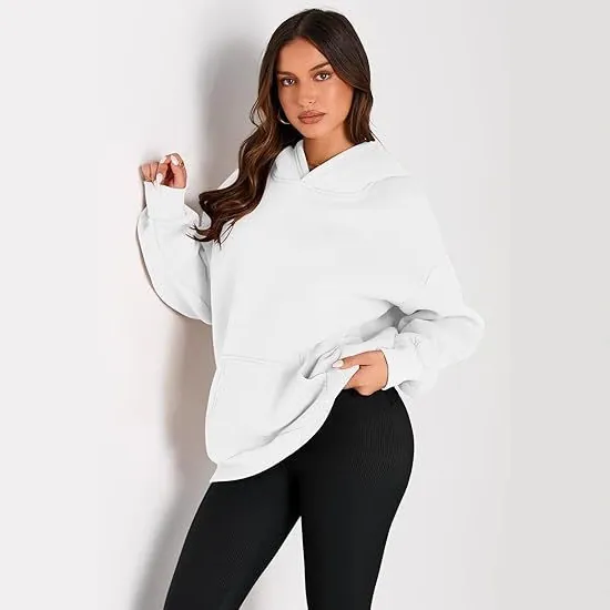 Women Loose Hooded Sweatshirt Casual Sports Long Sleeve Pullover Oversized Warm Polyester Top Hoodie For Autumn Winter