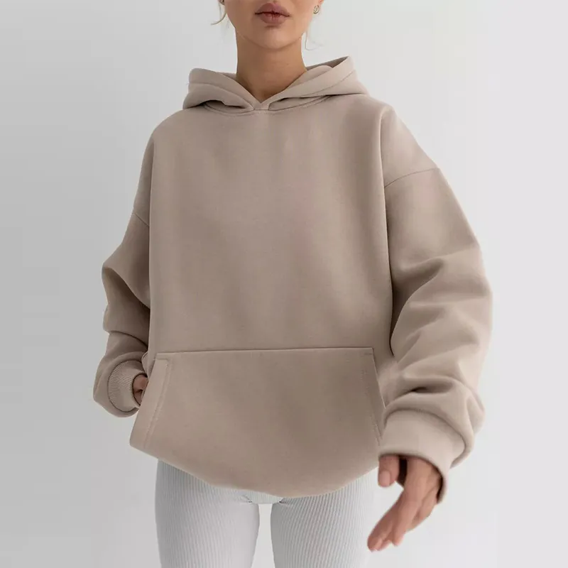 Dames Oversized Effen Kleur Hoodie Losse Pasvorm Lange Mouwen Casual Pullover Top Met Zak Voor Vrouwen Mode