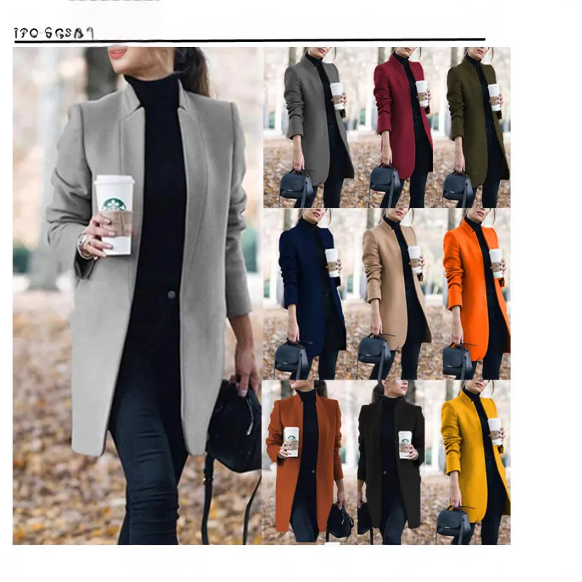 Damen Britischer Stil Stehkragen Wollmantel Mode Polyester Kaninchenhaar Spleißen Schlanke Passform Mittellange Herbst Winter Jacke