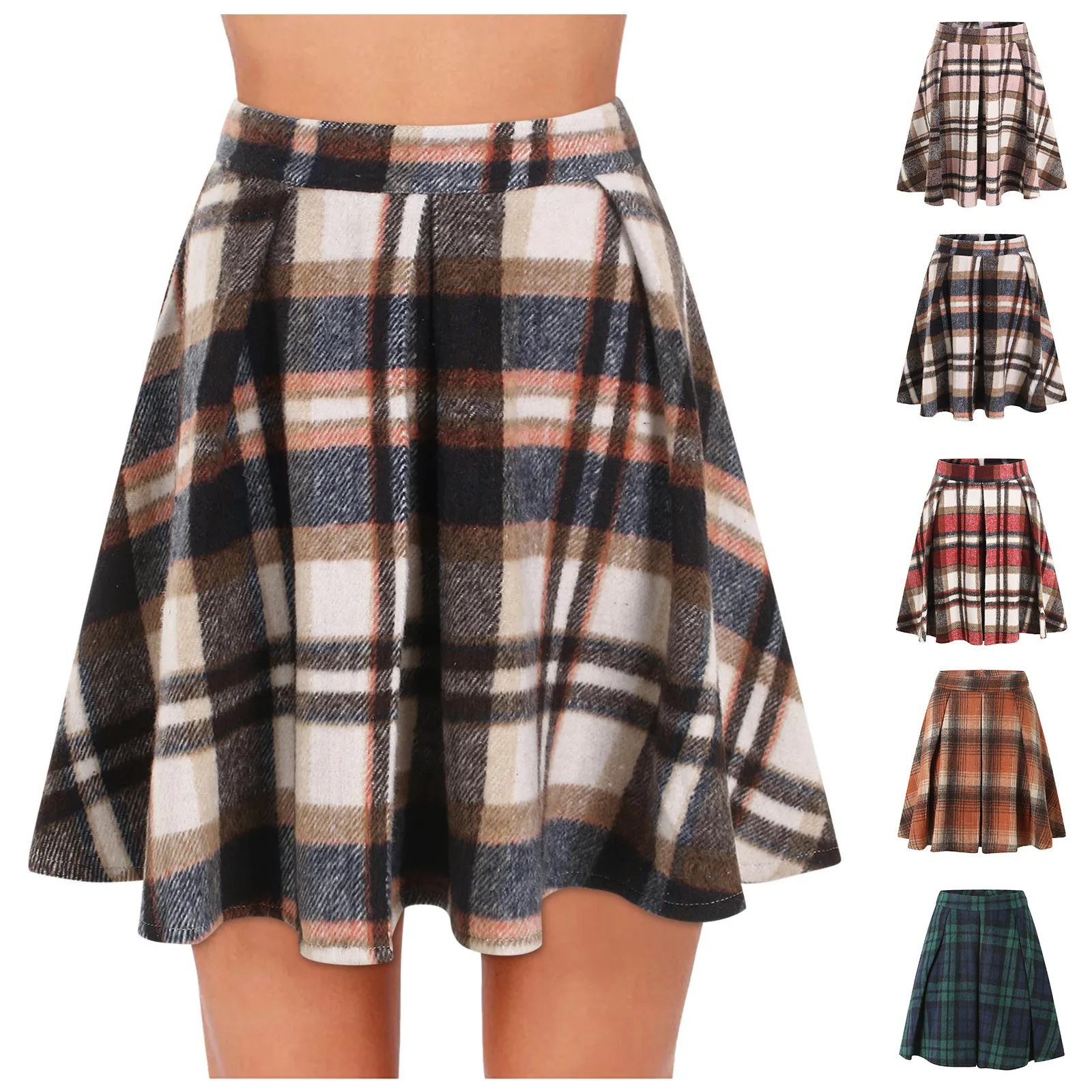 Minifalda Plisada a Cuadros de Talle Alto para Mujer Retro Casual Falda de Línea A Tartán Estilo Escolar