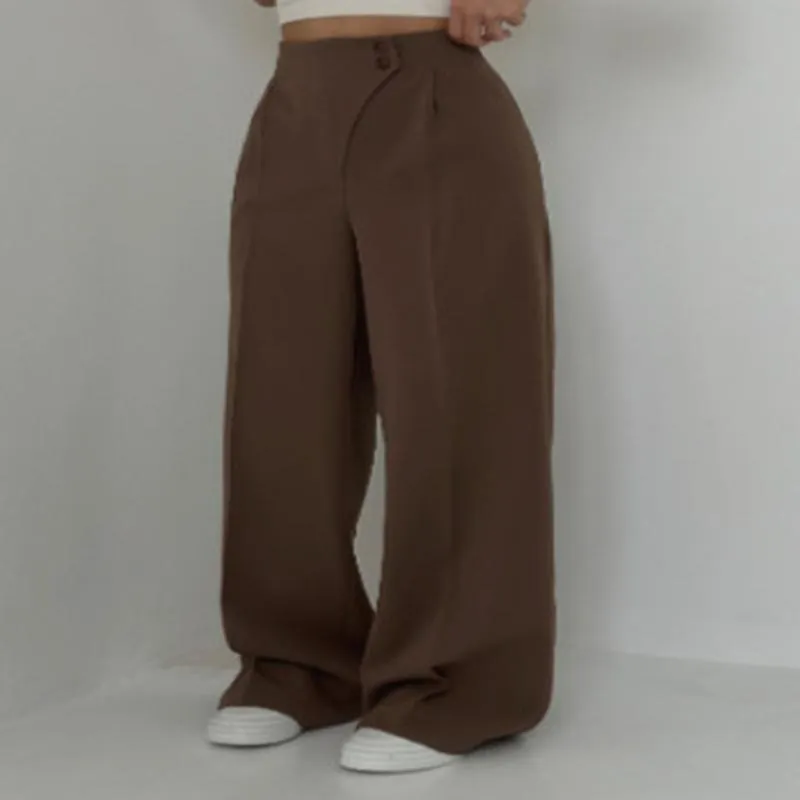 Damen Mode Hohe Taille Gerade Hosen Slim Fit Polyester Elasthan Bottom Büro Einfarbig Lange Freizeithosen