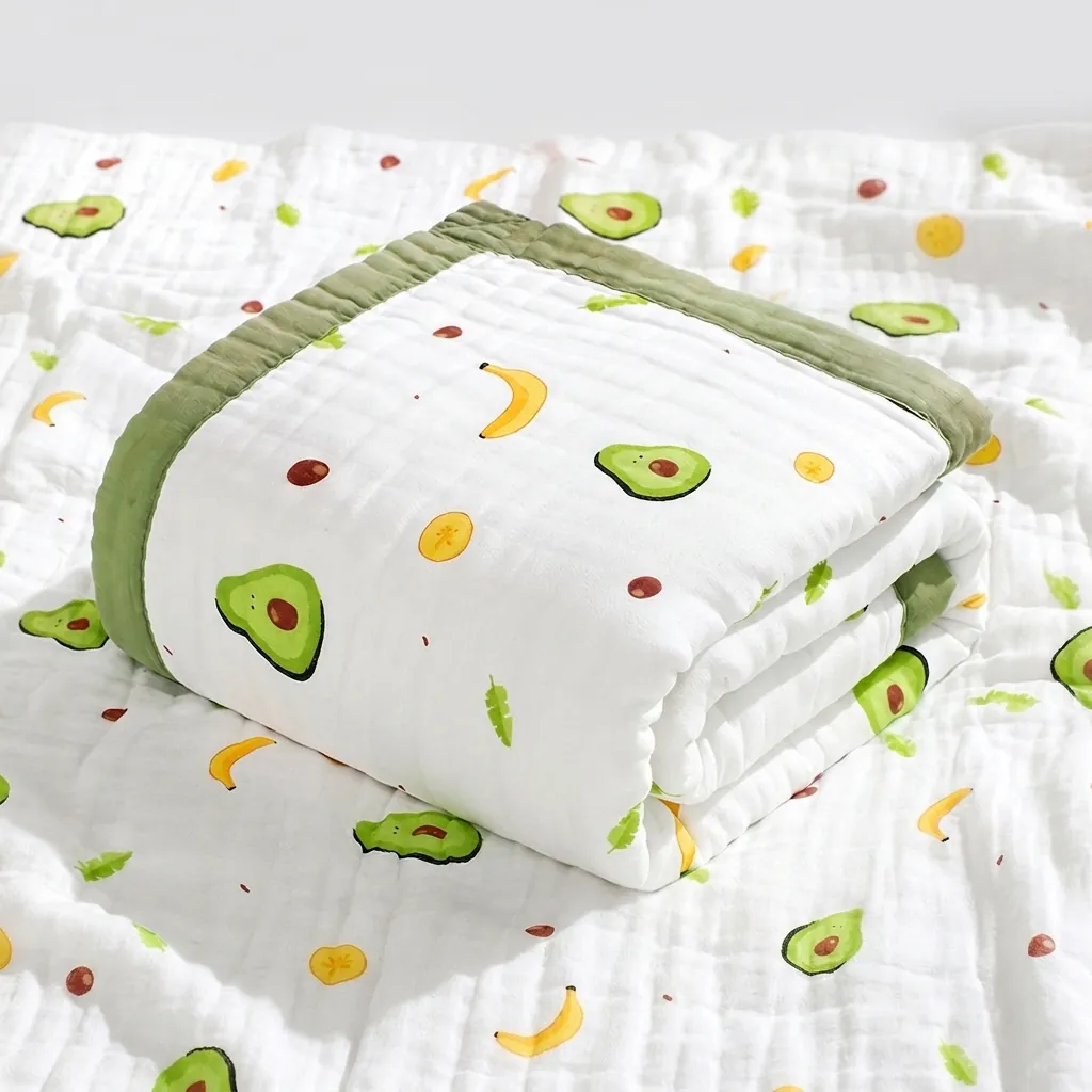 Baby Bath Towel Swaddle Blanket Cotton Muslin Gauze Soft Breathable Absorbent Cartoon Printed For Newborn Infants Toddlers