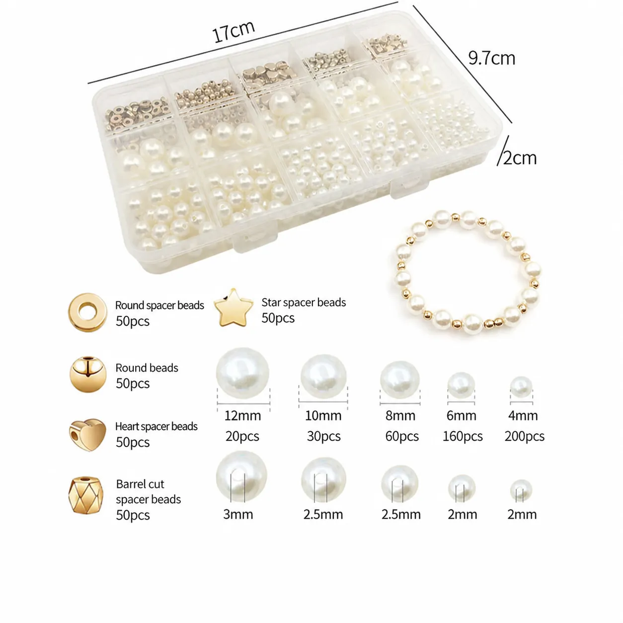 DIY Jewelry Making Kit Faux Artificial Pearl Gold CCB Spacer Beads Star Heart Shape For Bracelet Necklace Craft With Storage