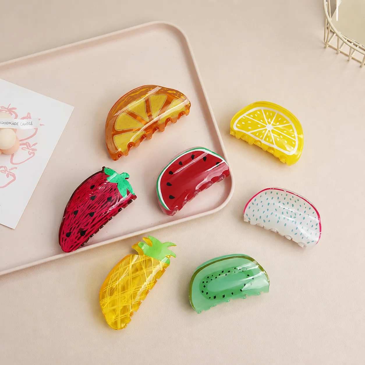 Korean Style Sweet Fruit Shape Acrylic Hair Claw Clip For Women Strawberry Lemon Watermelon Pineapple Shark Clip Hair Accessories
