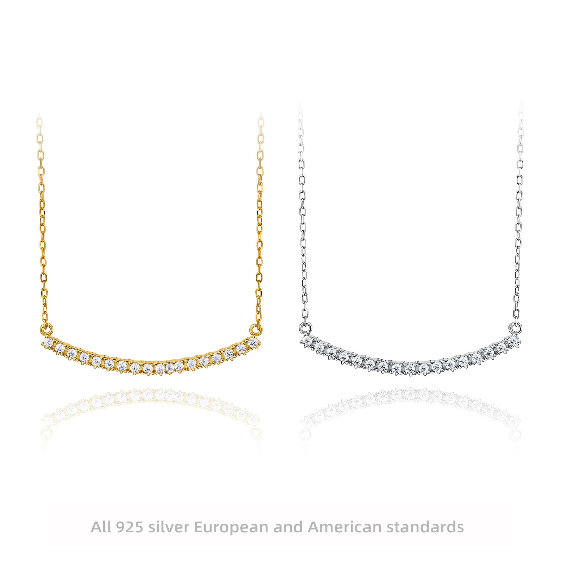 Smile Curved Bar Necklace 925 Sterling Silver Elegant Zircon Pendant Minimalist Jewelry For Women