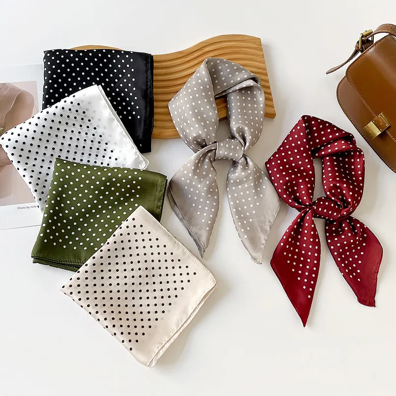 Foulard Quadrato in Raso a Pois Francese Elegante Sciarpa Effetto Seta per Donna Bandana Leggera Accessori di Moda Versatili