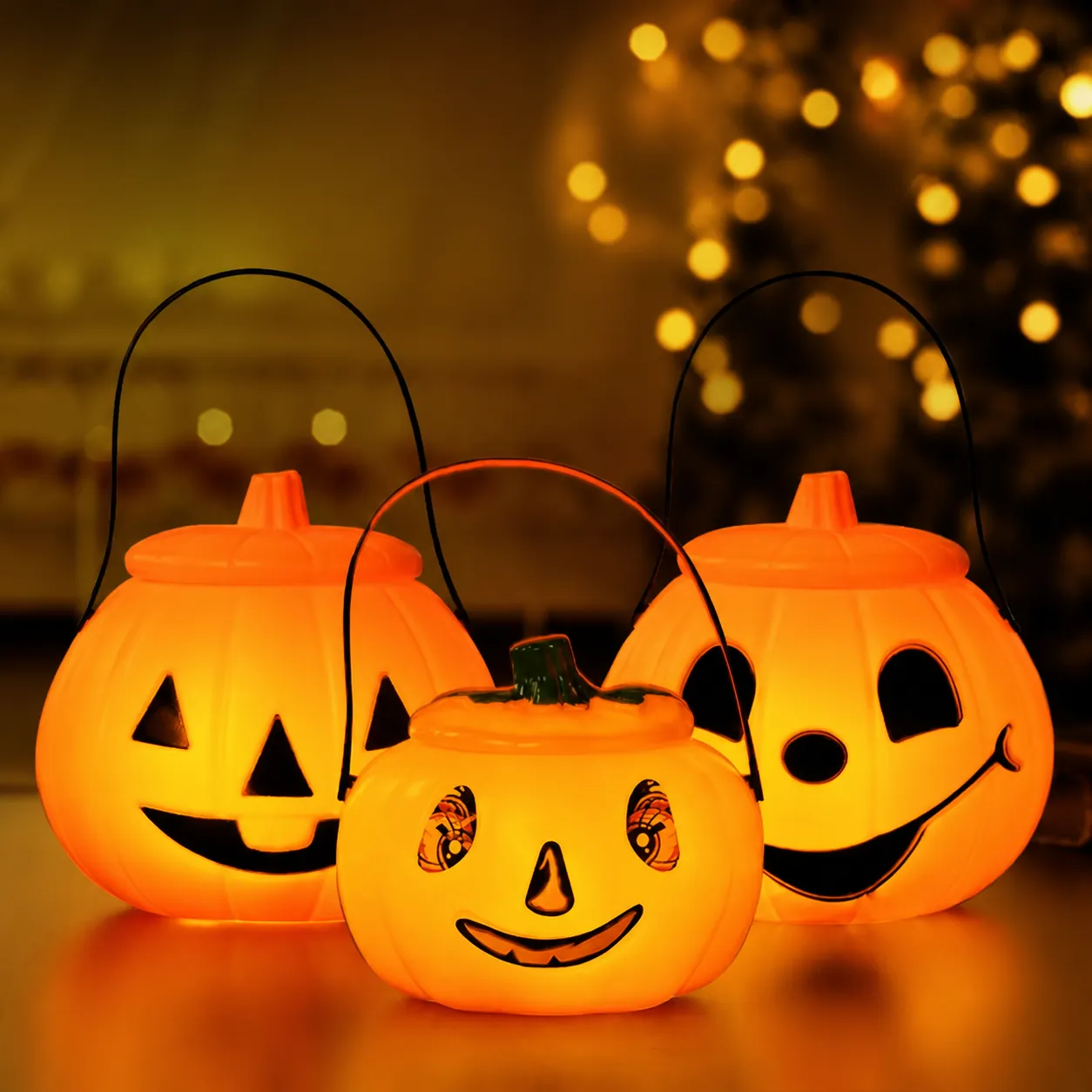 Halloween Portable Pumpkin Lantern LED Glowing Candy Bucket Trick or Treat Props Festive Party Decoration Pumpkin Pail