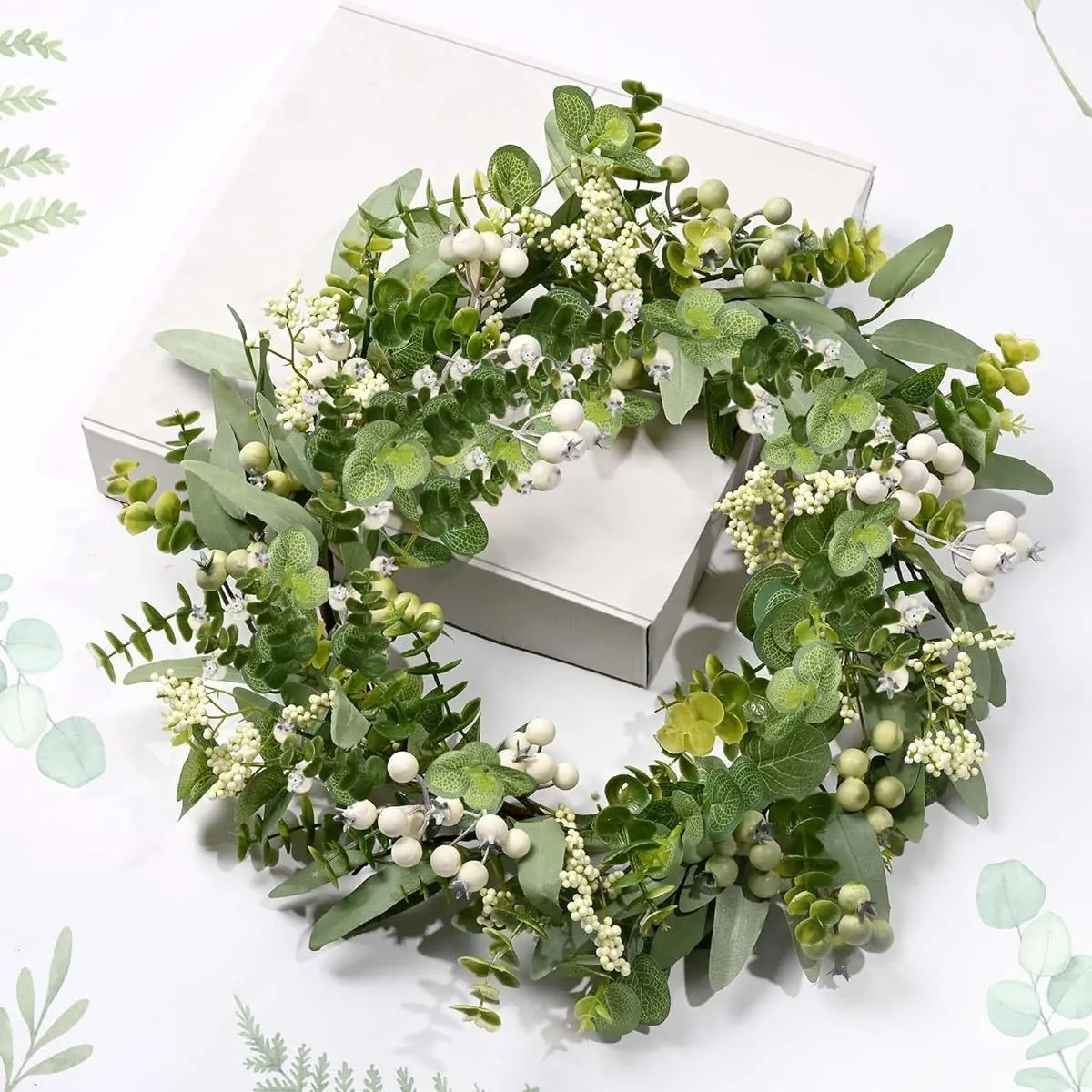 Artificial Eucalyptus Leaf Berry Wreath Christmas Decoration Welcome Sign Wall Hanging Garland For Front Door Wedding Home Party Ornament