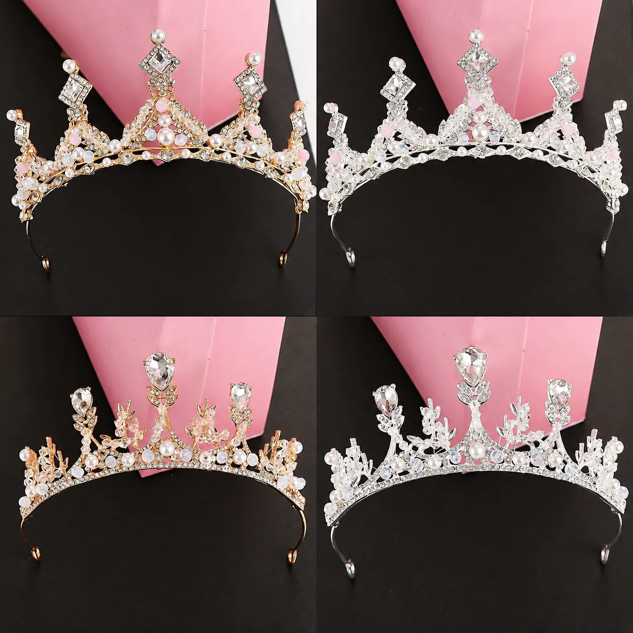Girls Princess Crown Tiara Alloy Gold Silver Plated Butterfly Artificial Pearl Rhinestone Headband Hair Accessories For Kids Party Birthday Gift