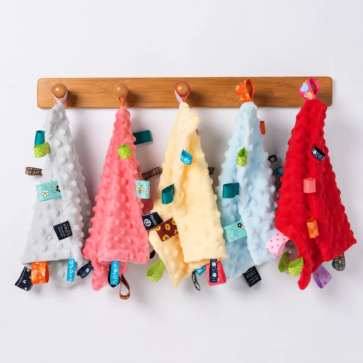 Insular Baby Security Blanket Soft Minky Dot Soothing Towel With Colorful Ribbon Tags For Newborns Toddlers Sleeping Comfort