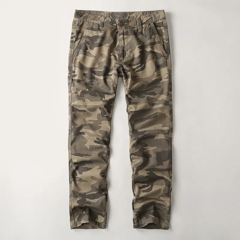 Men's Cargo Casual Trousers Pure Cotton Camouflage Washed Straight Leg Multi Pockets Fashion Outdoor Sports Pants For Men