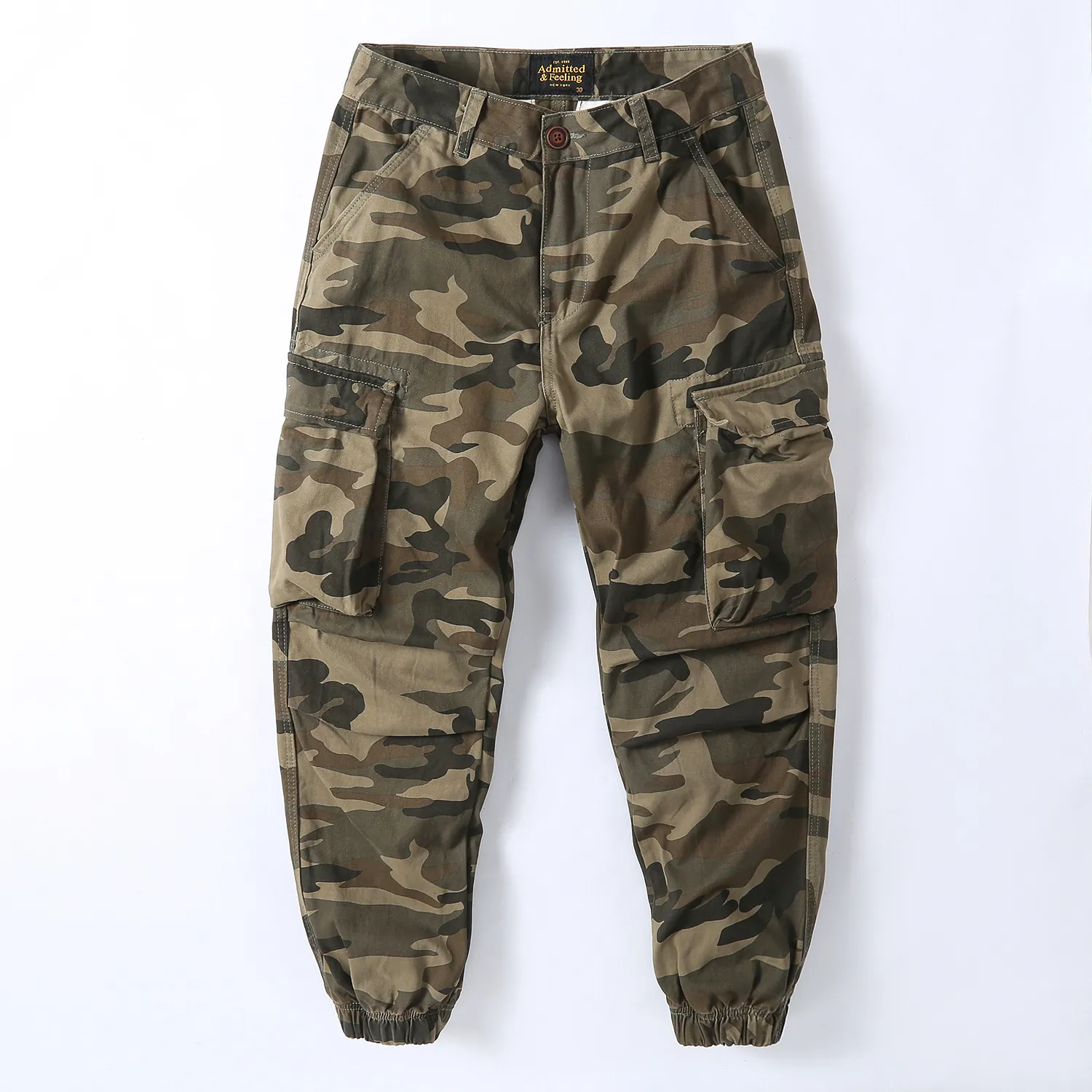 Men's American Retro Camouflage Cargo Pants Loose Multi-Pocket Jogger Sweatpants Cotton Casual Military Trousers Plus Size