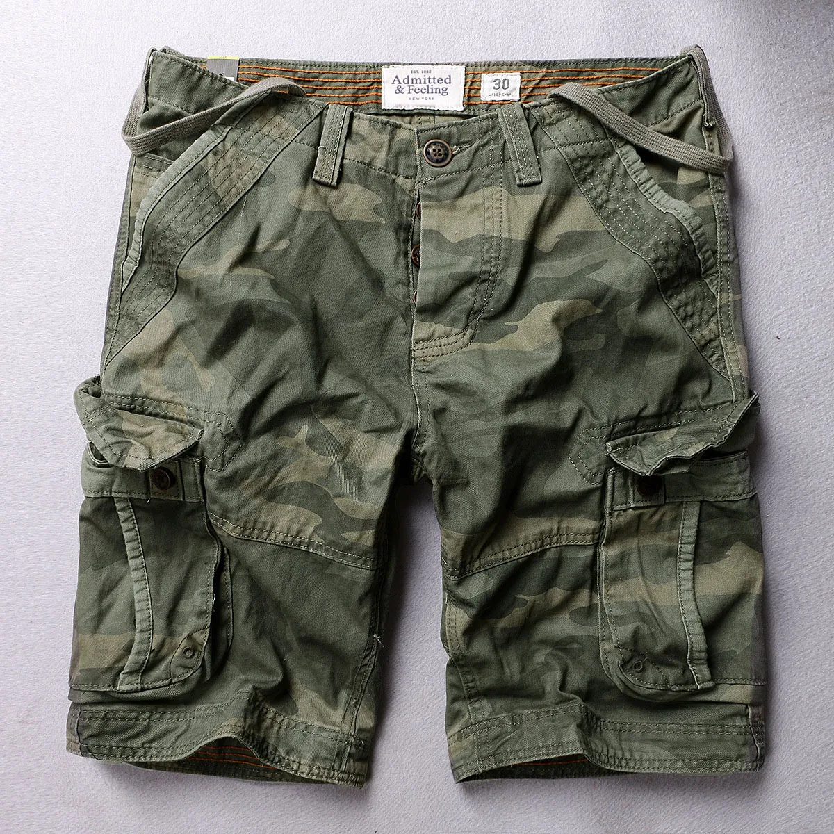 Pantaloncini Cargo da Uomo in Cotone Vintage Multi Tasca Mimetici Pantaloncini Sportivi Estivi Casual in Cotone Lavato