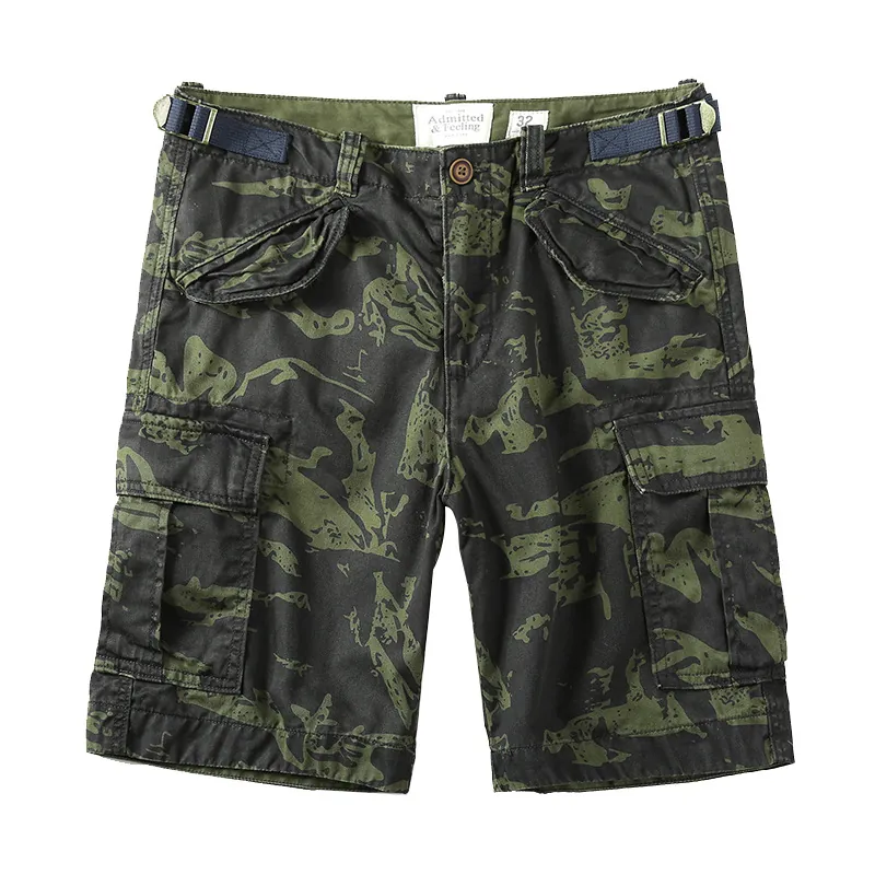 Men Cotton Camouflage Cargo Shorts Casual Multi-Pocket Outdoor Sporty Loose Fit Summer Shorts With Adjustable Buckle