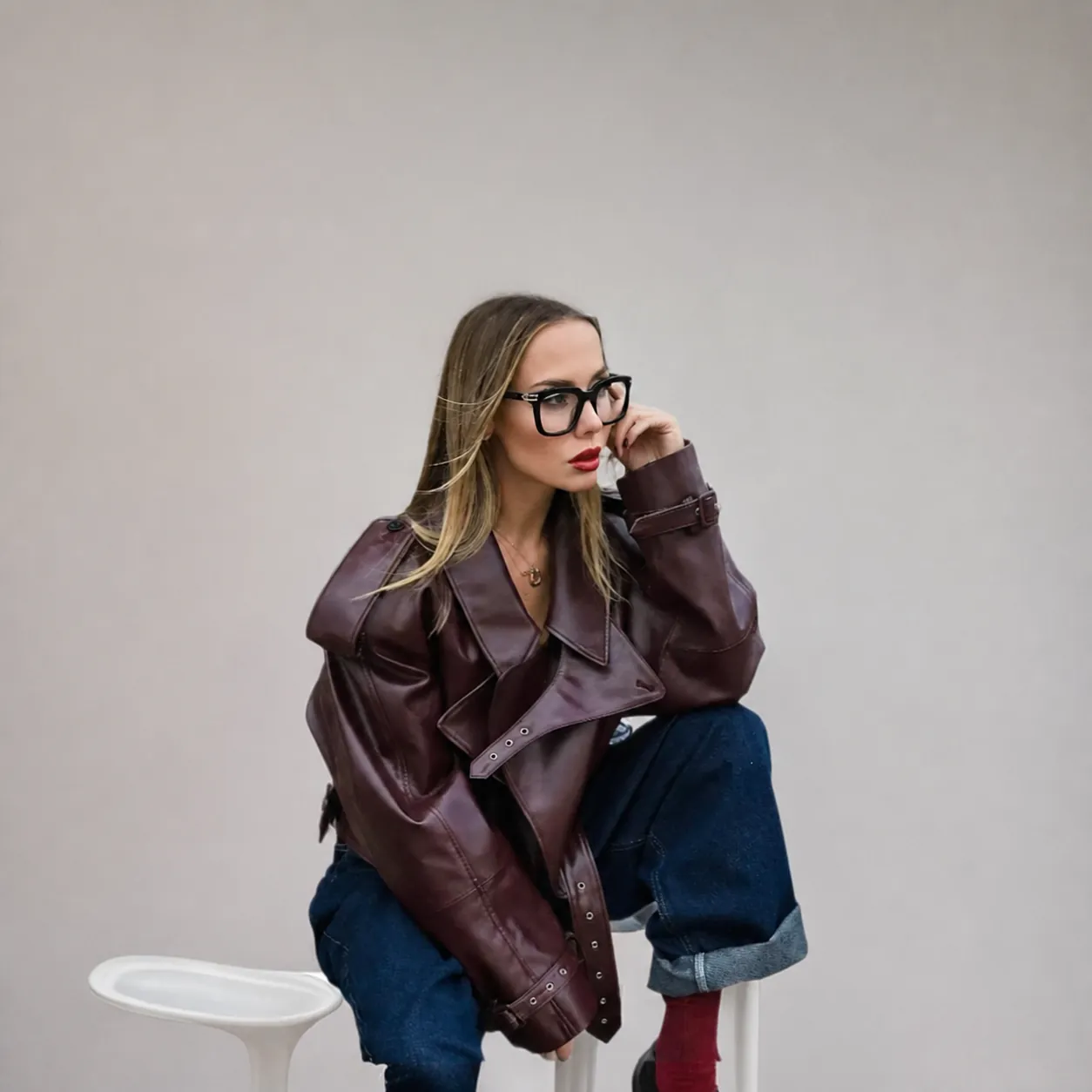 Damen Kunstleder Bikerjacke Street Trend Burgunder Schwarz Braun Oversized Revers Gürtel Kurz Lang Trenchcoat Top Oberbekleidung