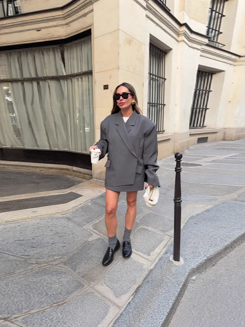 Blazer Oversize para Mujer Dobladillo Irregular Chaqueta de Traje Casual Color Sólido Solapa Manga Larga Top para Oficina Trabajo Conmutar Ropa