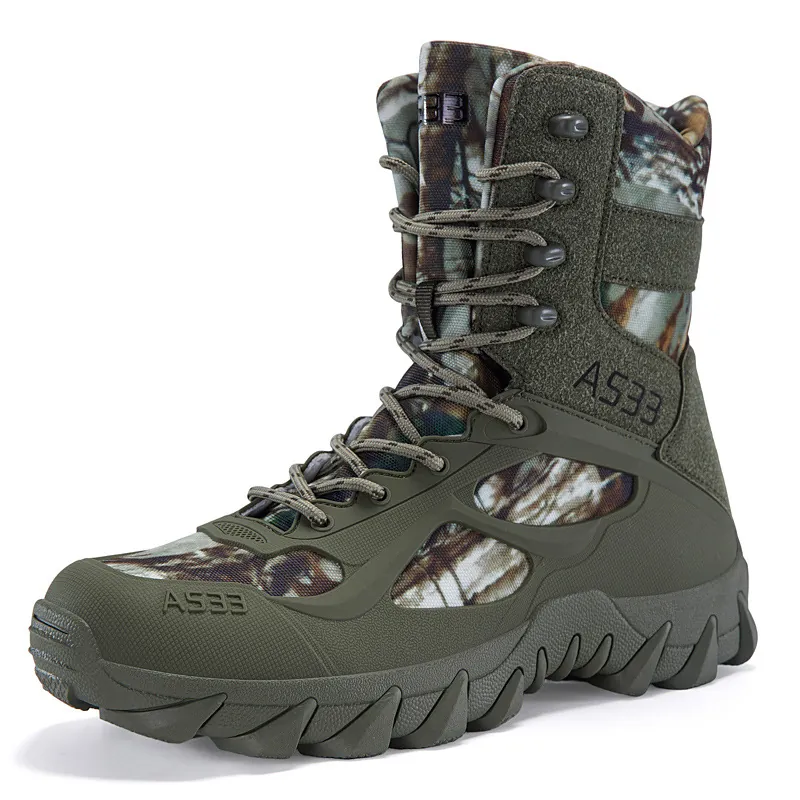 Herren High Top Tactical Boots Outdoor Combat Boots Rindsveloursleder Gewebe Atmungsaktiv Rutschfest Gummisohle Wüste Wandern Schuhe