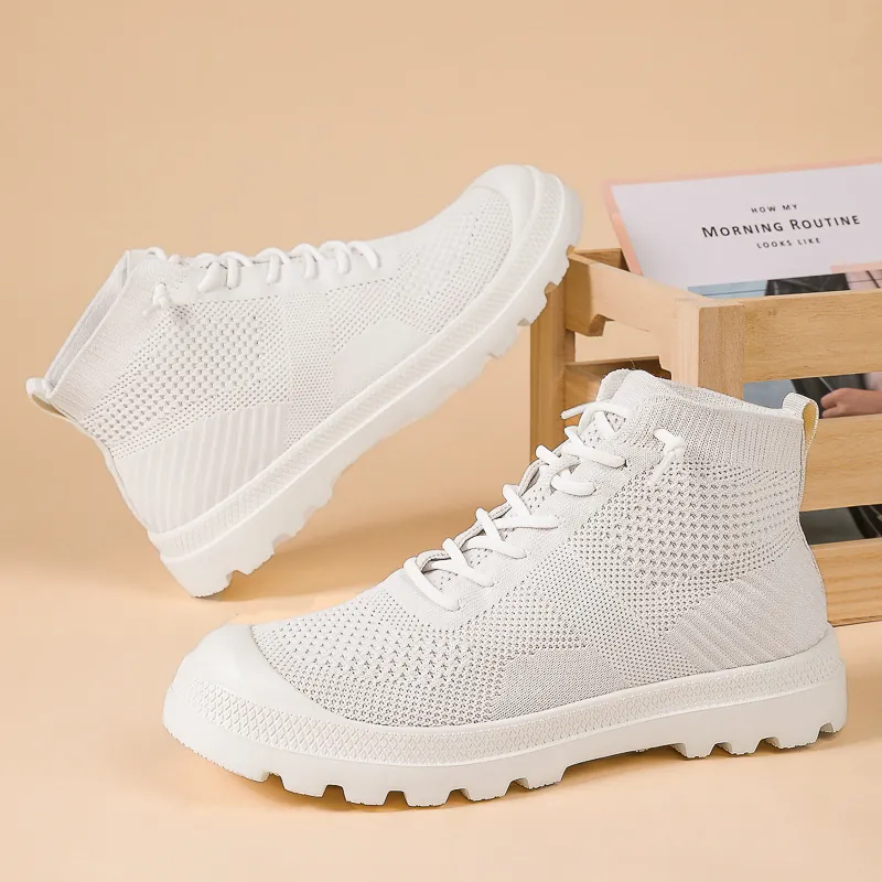 Baskets Montantes en Mesh Flyknit Respirant Chaussures Chaussettes Légères Chaussures de Travail Décontractées Pour Hommes Femmes Semelle Souple Antidérapante Chaussures de Sport à la Mode