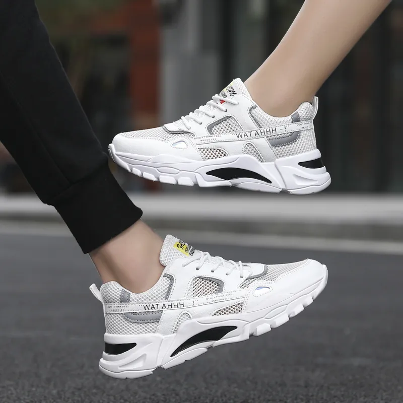 Men's Lightweight Breathable Running Shoes Mesh Upper Chunky Sneakers Casual Walking Shoes For Spring Summer Large Size White Sneakers