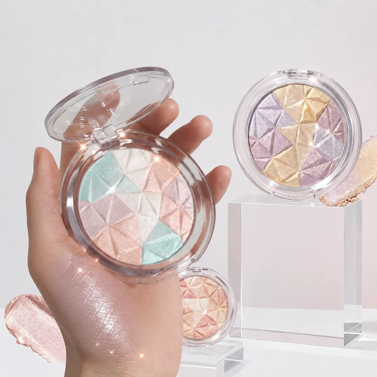 Cipria Illuminante Diamante Cristallo Colore Misto Bagliore Illuminante Contorno Viso Mosaico Geometrico Trucco
