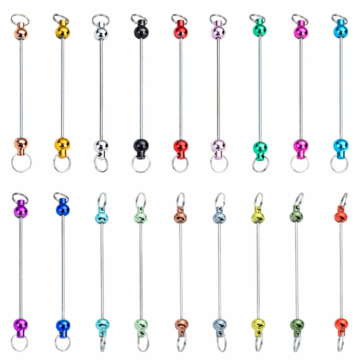 Metal DIY Beading Rod Keychain Accessory Gradient Colored Bead Ends Electroplated Metal Threaded Rod For Handcraft Jewelry Making Findings Accessory