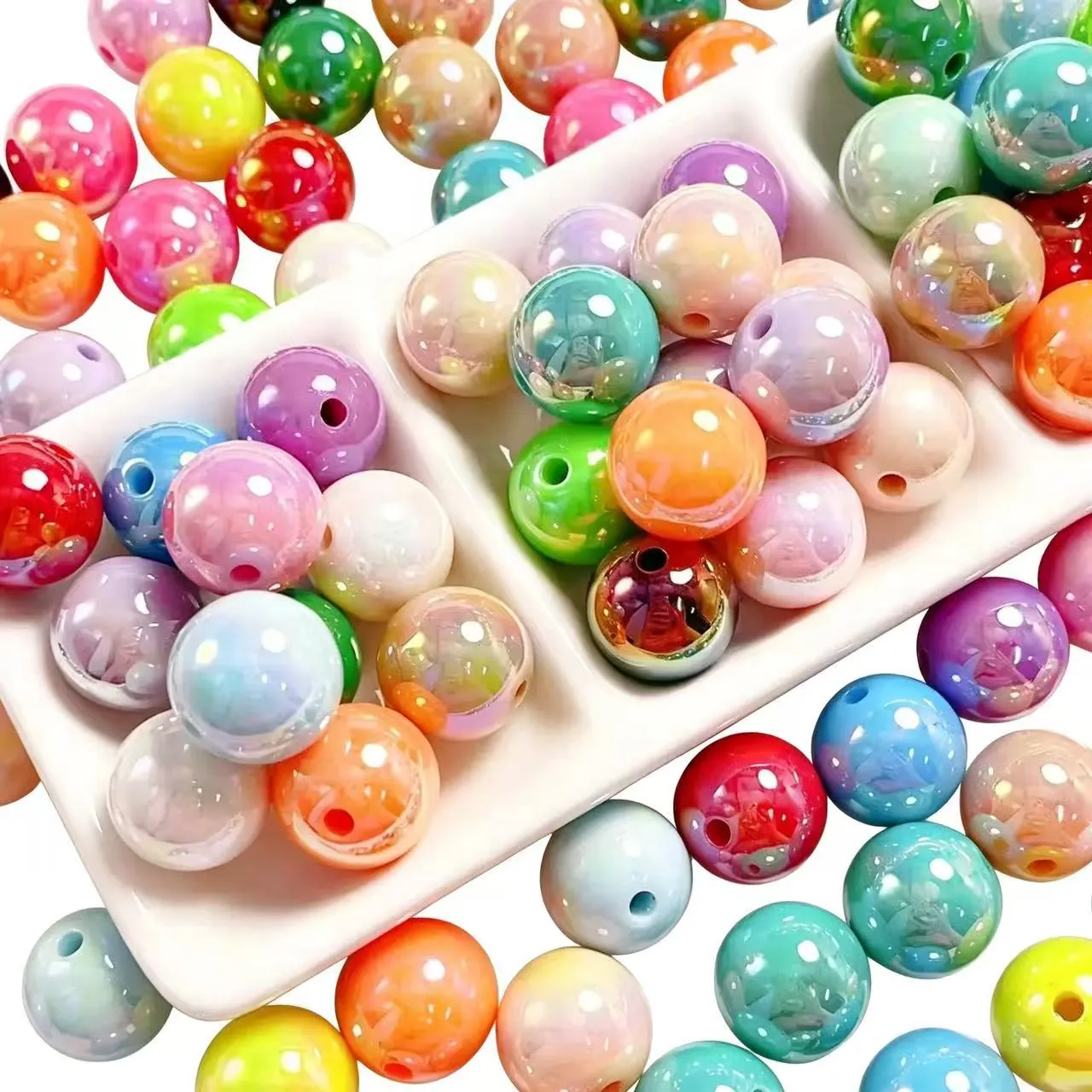 16mm Acrylic Round Beads UV Electroplated Iridescent Colorful Loose Beads For DIY Jewelry Making Phone Chain Accessories