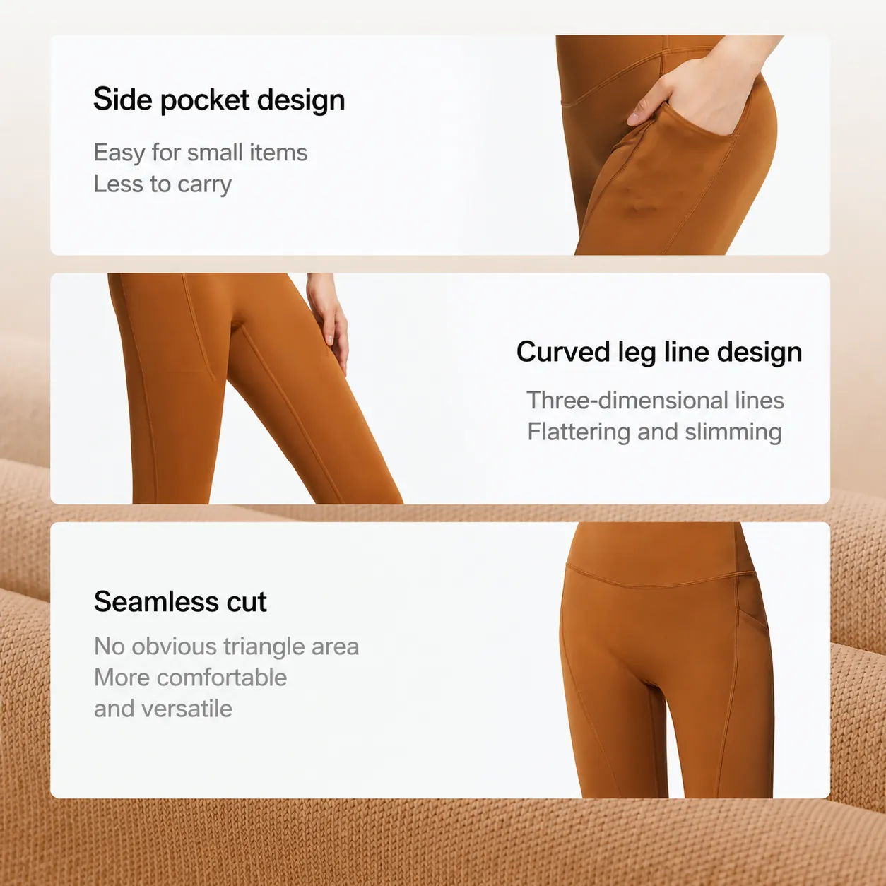 Women High Waist Yoga Pants With Side Pockets Peach Lift Leggings Naked Feeling Sports Trousers For Fitness Training Workout