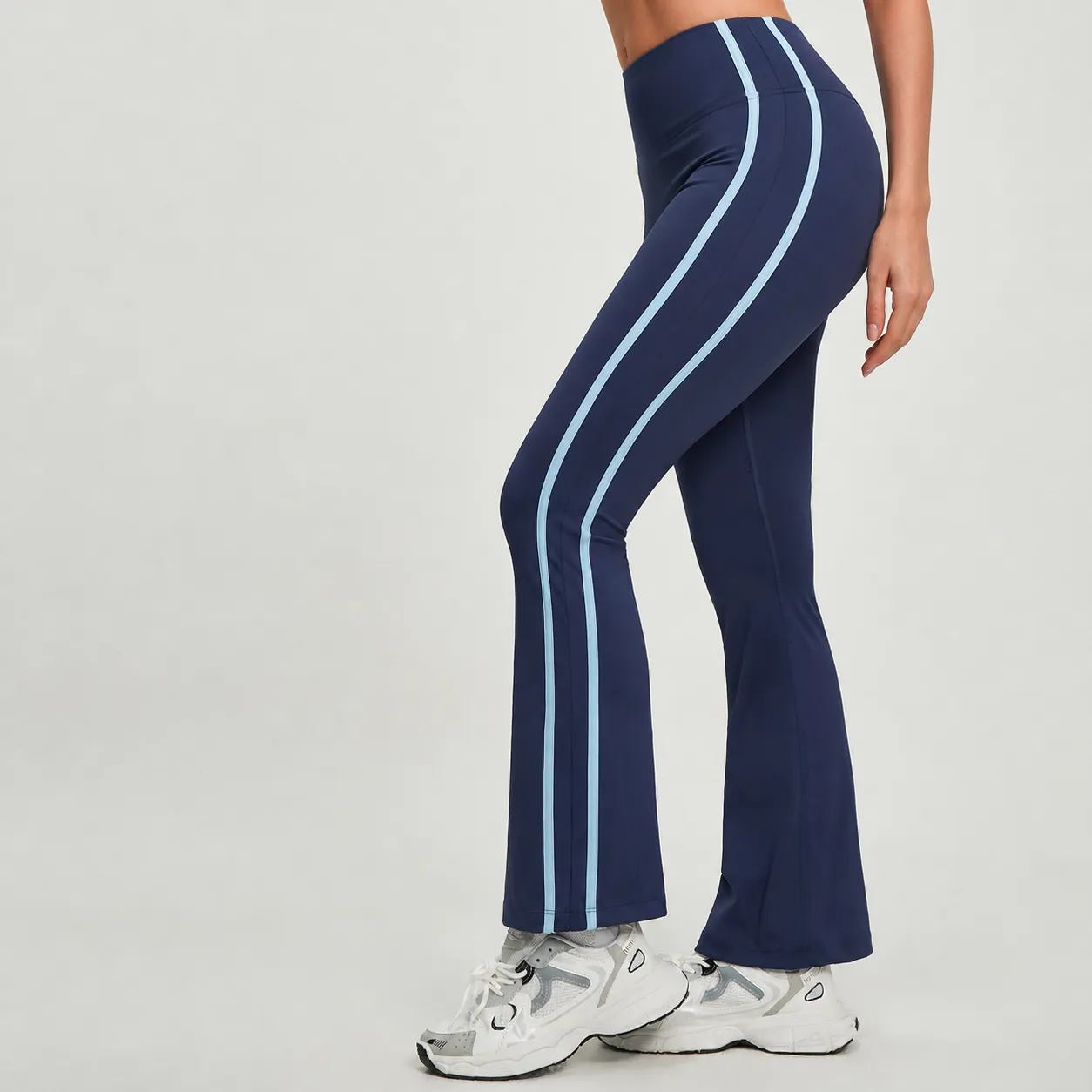 Women High Waist Striped Yoga Flare Pants Elastic Butt Lifting Slim Fit Running Fitness Training Sport Leggings For Women