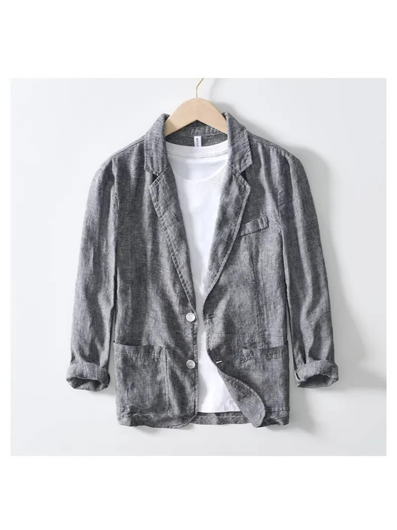 Herren Casual Leinenmischung Sakko Slim Fit Einfarbig Langarm Blazer Atmungsaktiv Leichte Oberbekleidung Für Den Alltag