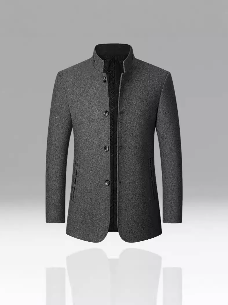 Abrigo de Lana de Longitud Media para Hombre Cuello Alto Acolchado Grueso Invierno Cortavientos Botonadura Sencilla Chaqueta Superior