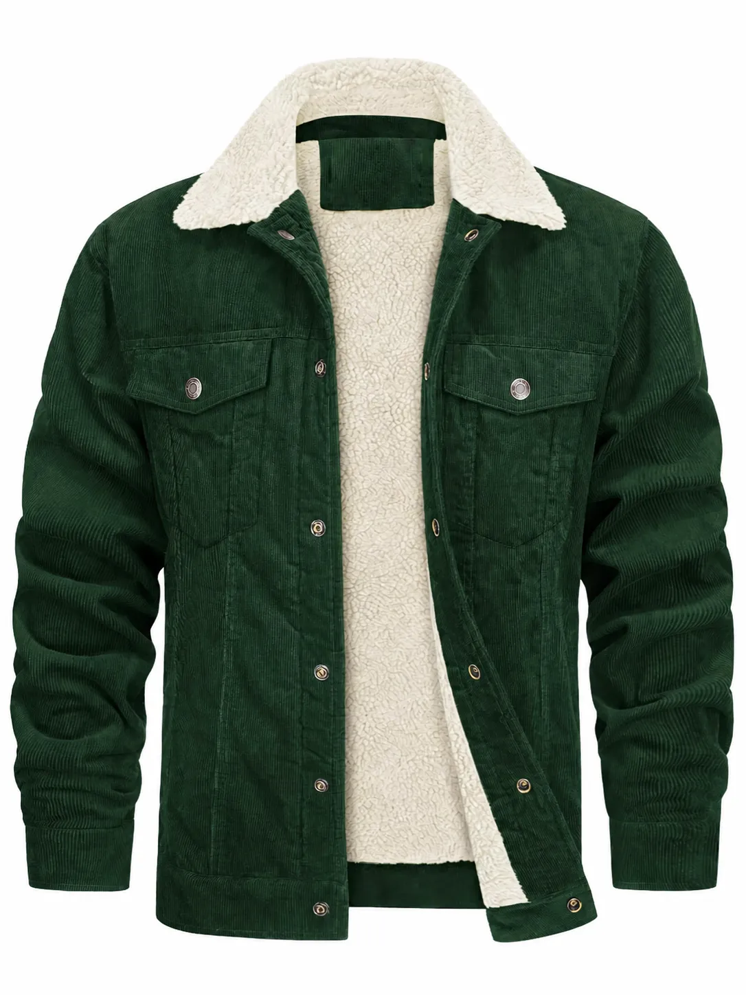 Men's Corduroy Sherpa Lined Jacket Winter Warm Fleece Casual Loose Turn-down Collar Workwear Coat Top