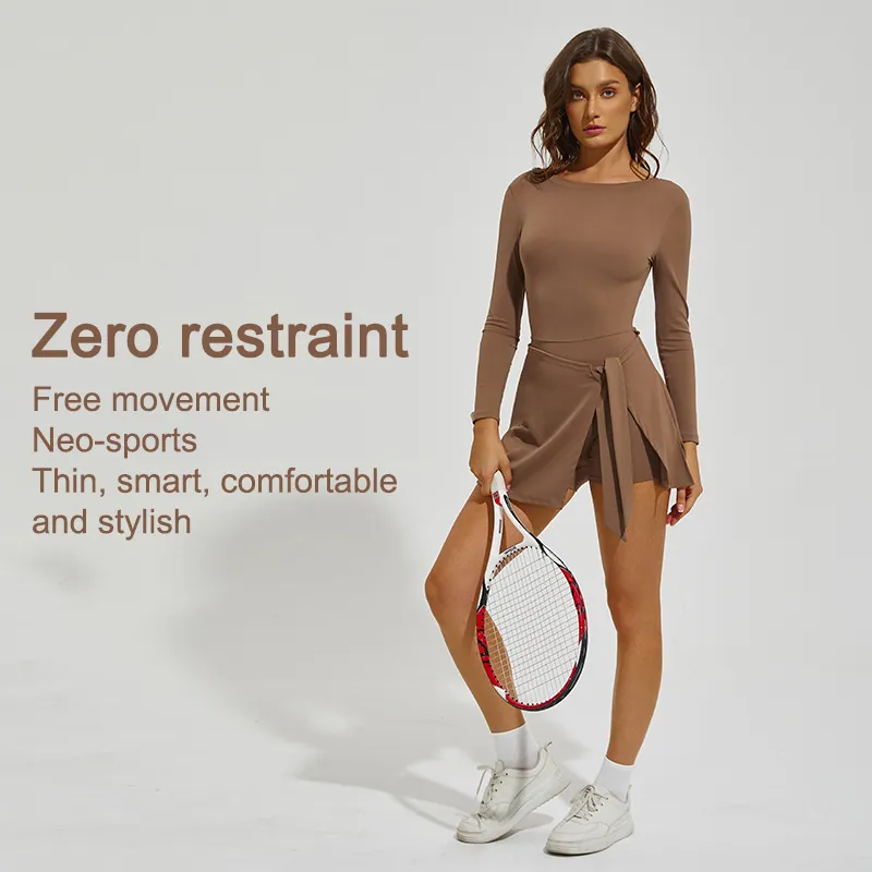Ensemble Top And Bottom de Tennis à Manches Longues Protection Solaire pour Femmes Jupe Anti-exposition Gym Fitness