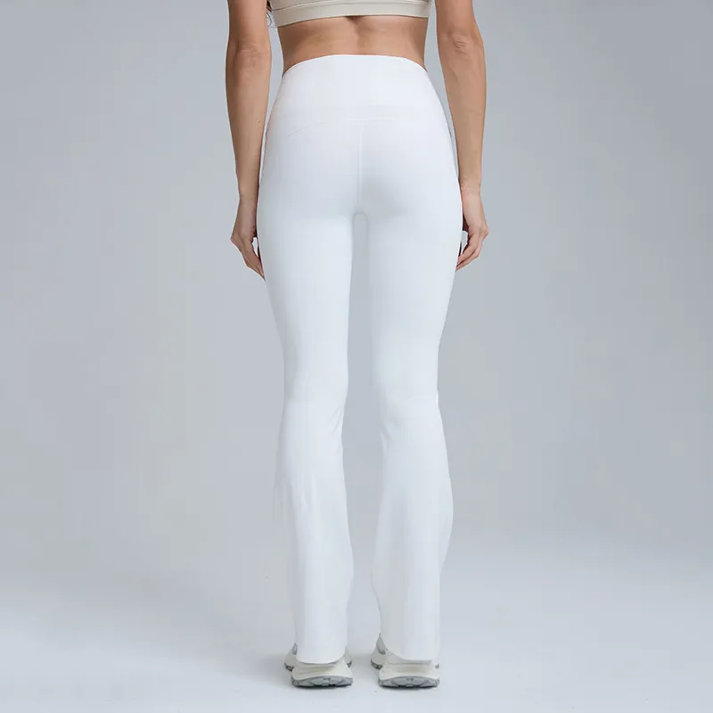 Women's High Waist Flare Yoga Pants White Bell Bottom Fitness Leggings Peach Lift Running Trousers Soft Elastic Sportswear