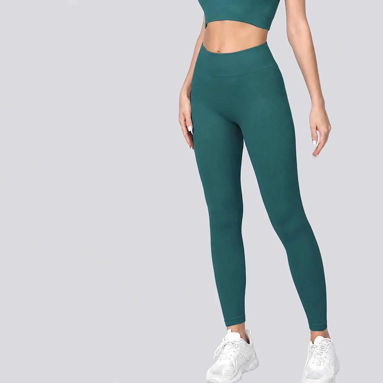 Nahtlose Yogahose Mit Hohem Bund Gerippte Bauchkontrolle Po-Lift Fitness Leggings Damen Workout Tights Sportbekleidung