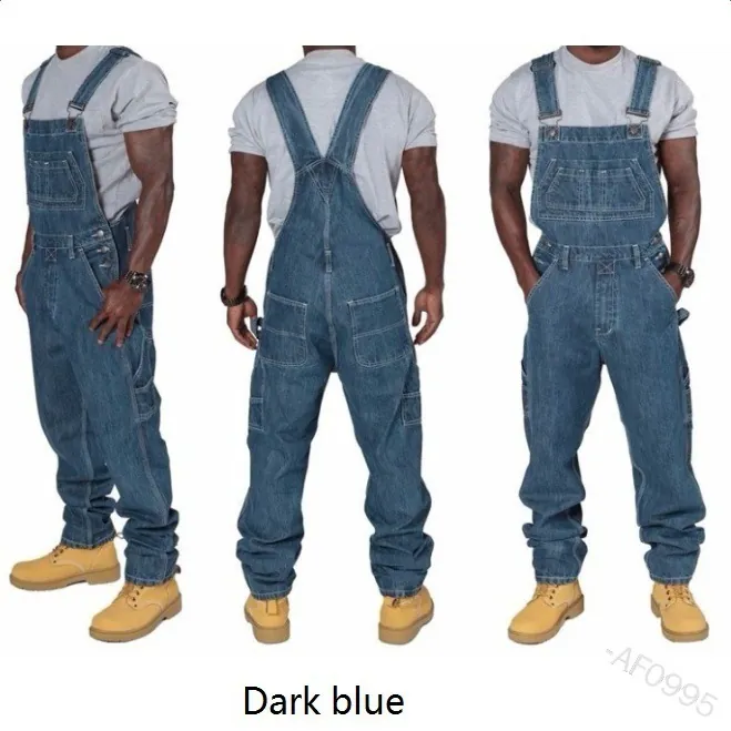 Herren Casual Lockere Denim-Latzhose Multi-Tasche Workwear Overall Baumwolle Einfarbig Verstellbare Hose Oben Und Unten