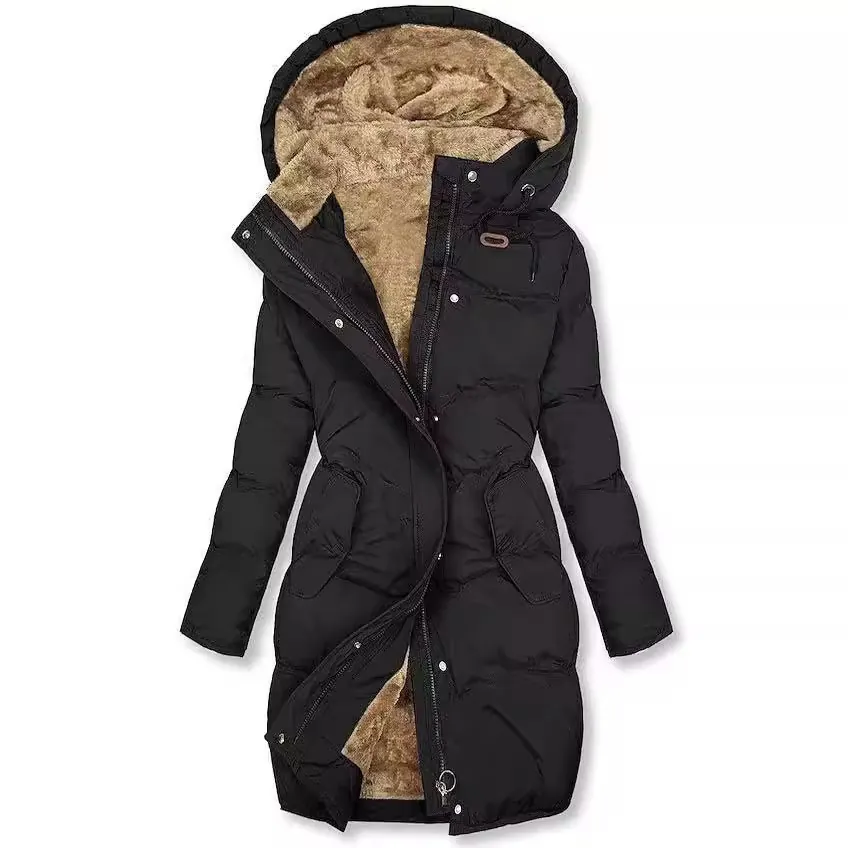 Chaqueta Parka con Capucha Cálida de Invierno para Mujer Abrigo de Algodón con Forro de Felpa con Cuello de Piel Manga Larga Top