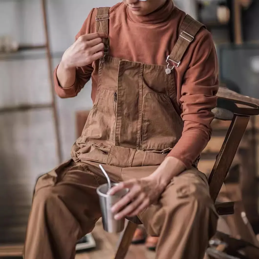 Heren Retro Katoen Cargo Overalls Losse Meerdere Zakken Jumpsuit Amerikaanse Workwear Bib Broek Verweerde Casual Werk Jumpsuit