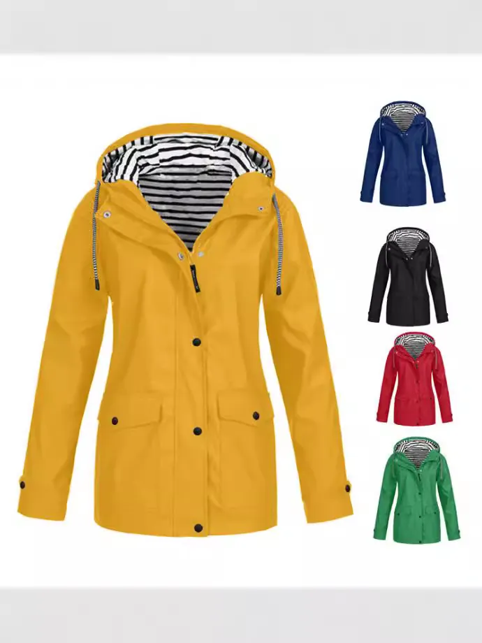 Coupe-vent Imperméable Grande Taille Femme À Capuche Randonnée Extérieur Imperméable Doublure Rayée Décontracté Manches Longues Top