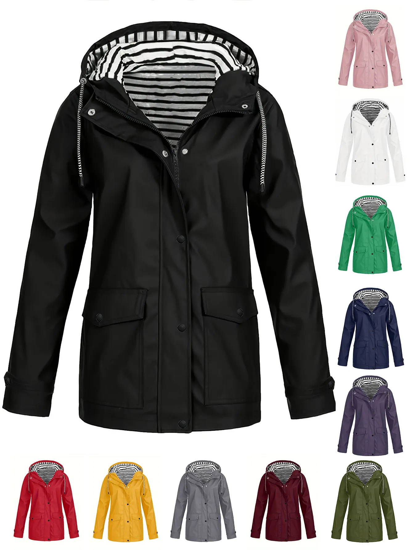 Veste d'Extérieur Imperméable À Capuche Pour Femmes Alpinisme Manteau Coupe-vent Avec Doublure Rayée Haut Pour Randonnée