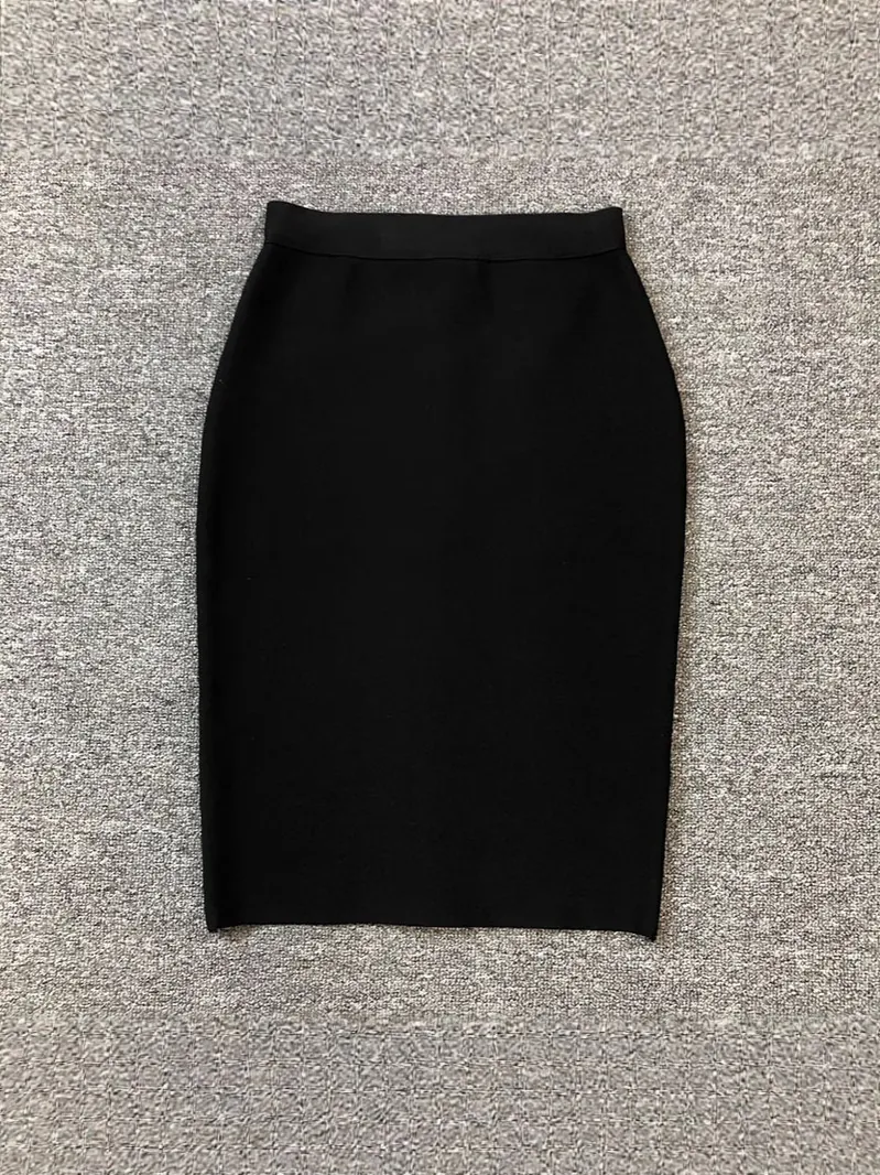 Women Classic High Waist Bandage Skirt Slim Fit Elastic Bodycon Pencil Skirt Sexy Solid Color Midi Bottom For Party Work