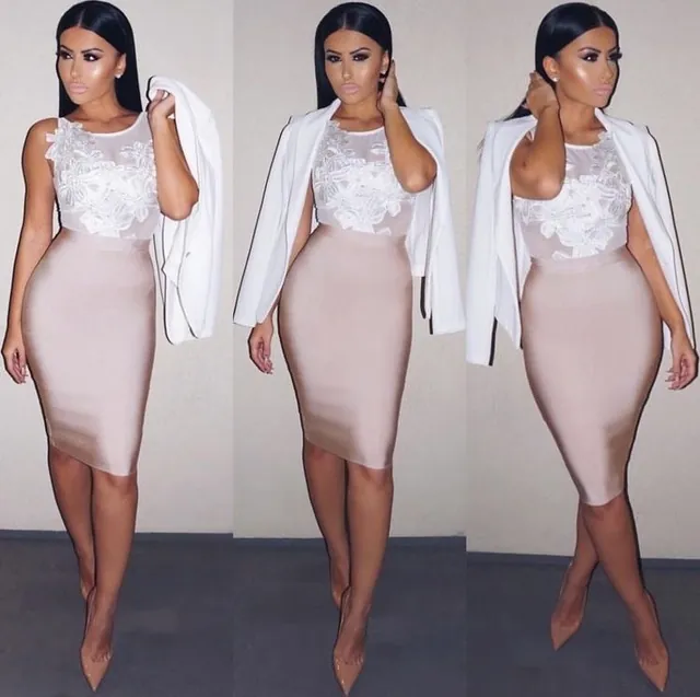 Women High Waist Bandage Bodycon Midi Skirt Sexy Elegant Solid Color Pencil Skirt For Office Party Fashion Bottom