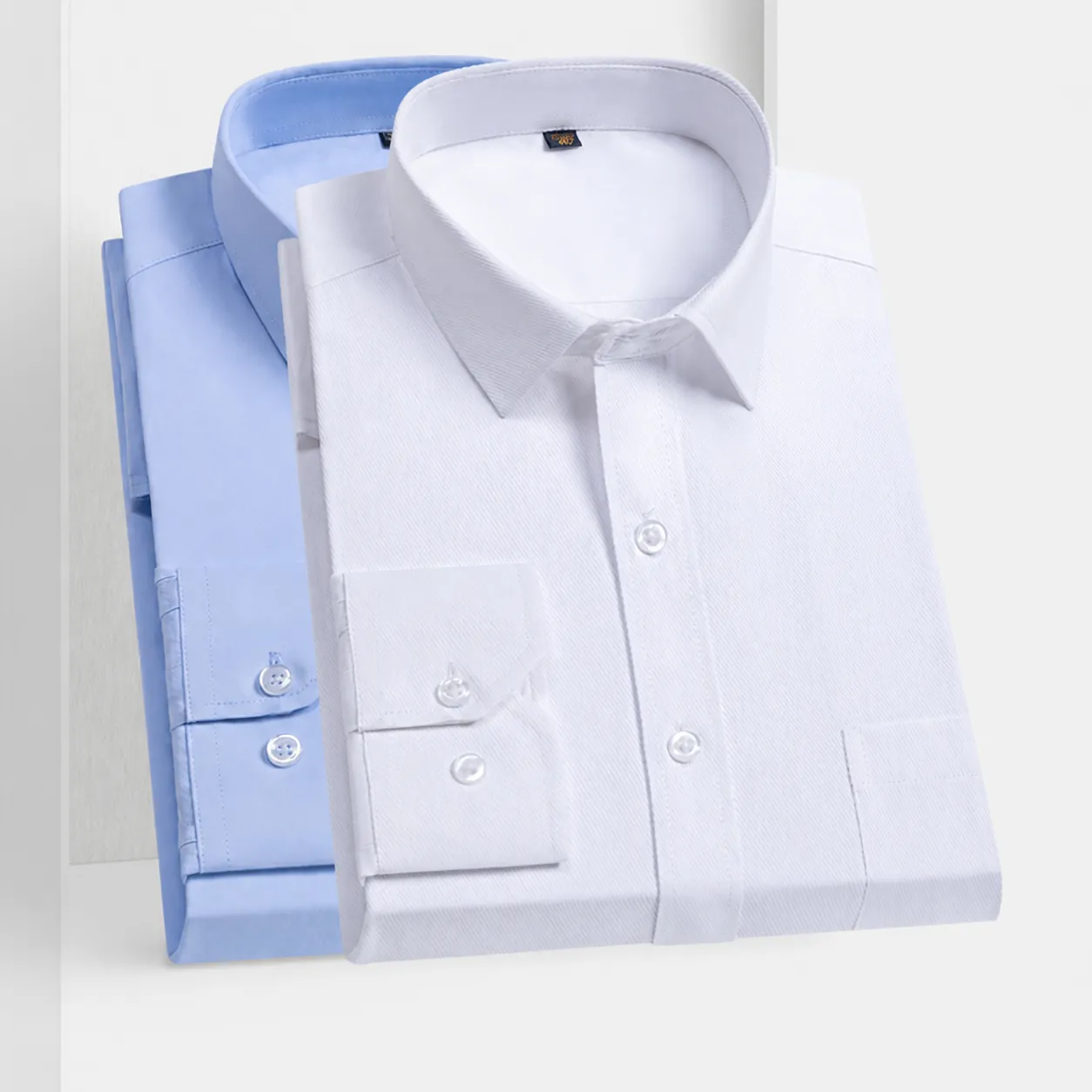 Chemise Homme Formelle Affaires Manches Longues Respirant Mélange Coton Sergé Col Italien Coupe Ajustée Sans Repassage Couleur Unie